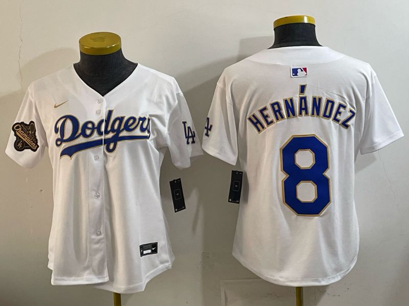 Youth 2026 Los Angeles Dodgers #8 Hernandez White Gold Game Nike MLB Jersey style 06